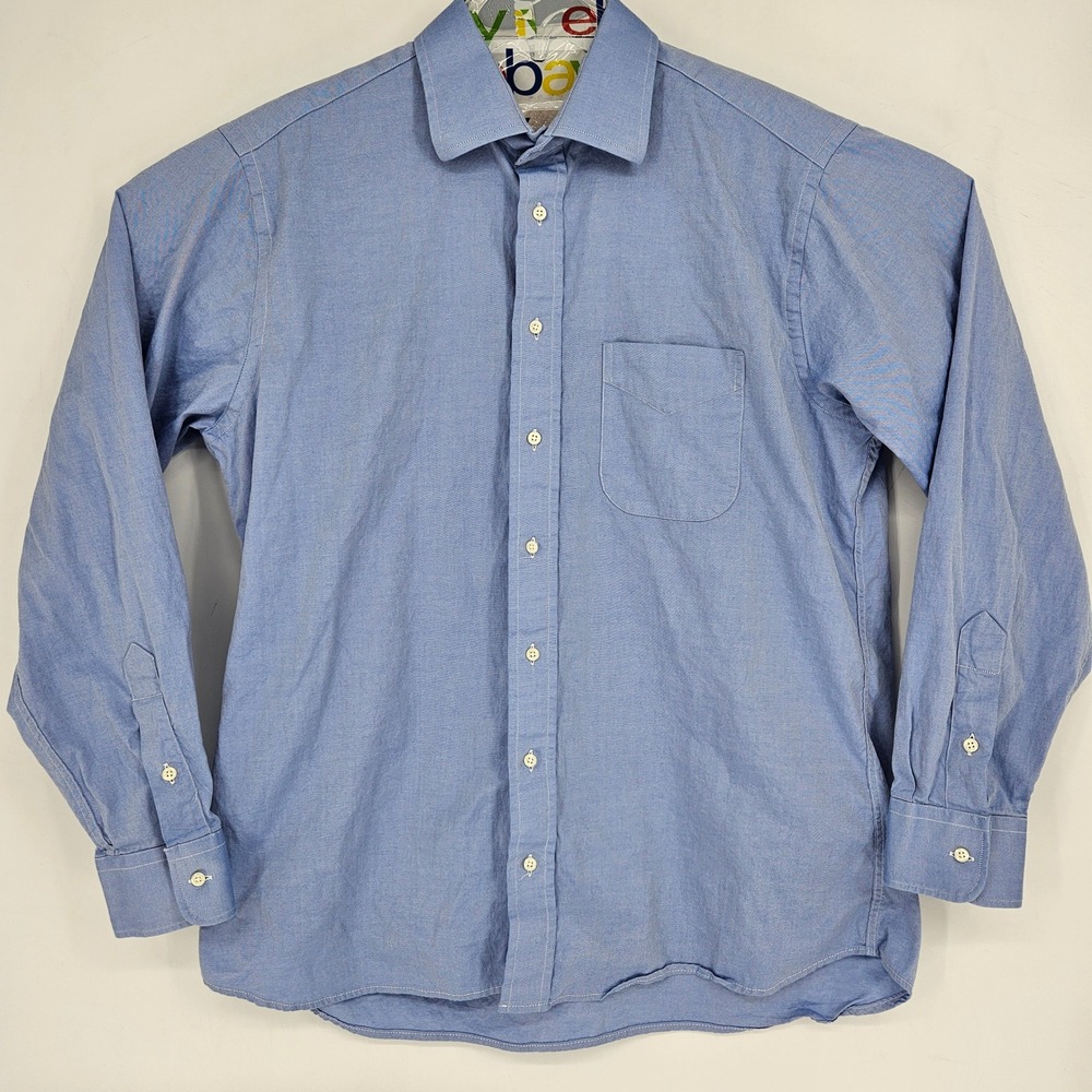 Gitman Bros Shirt Mens 17 36 Button Pinpoint Ultra Fine Oxford‎ Blue Long Sleeve